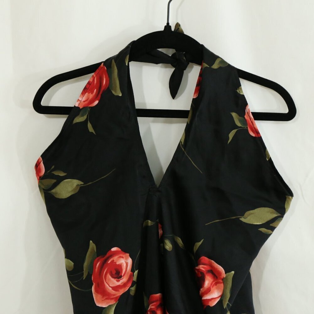 Valerie Stevens Black Halter Top with Red Rose Print